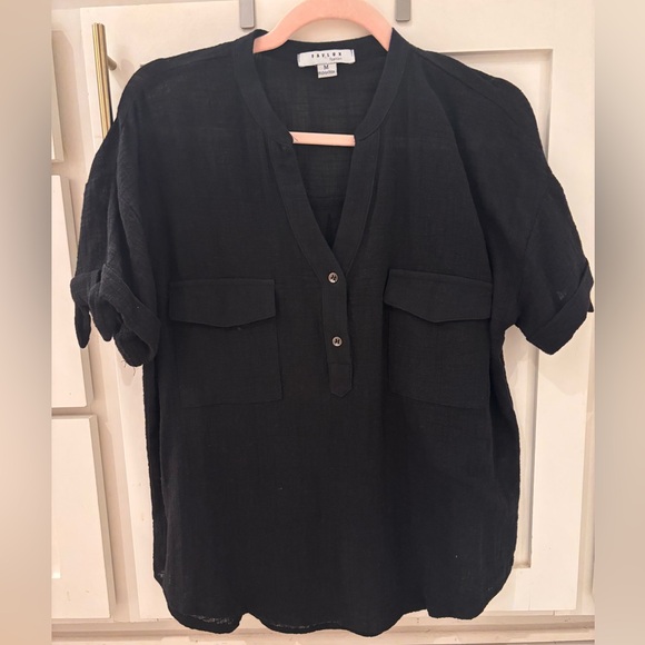 FAVLUX Linen-Like Black Blouse Size M - Picture 4 of 5